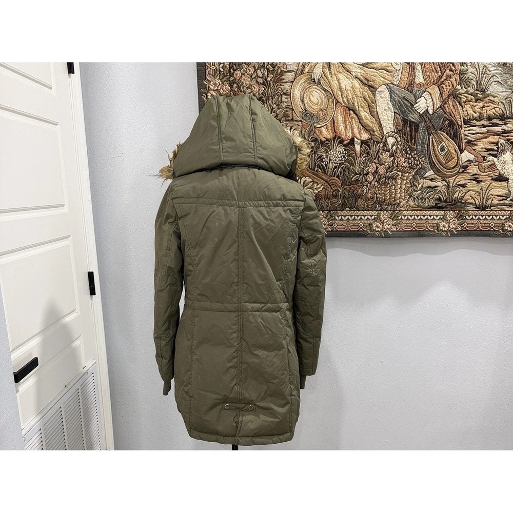 Sam Edelman Jacket Womens Small Green Hooded Parka Coat Faux Fur Trim Puffer - Picture 10 of 14